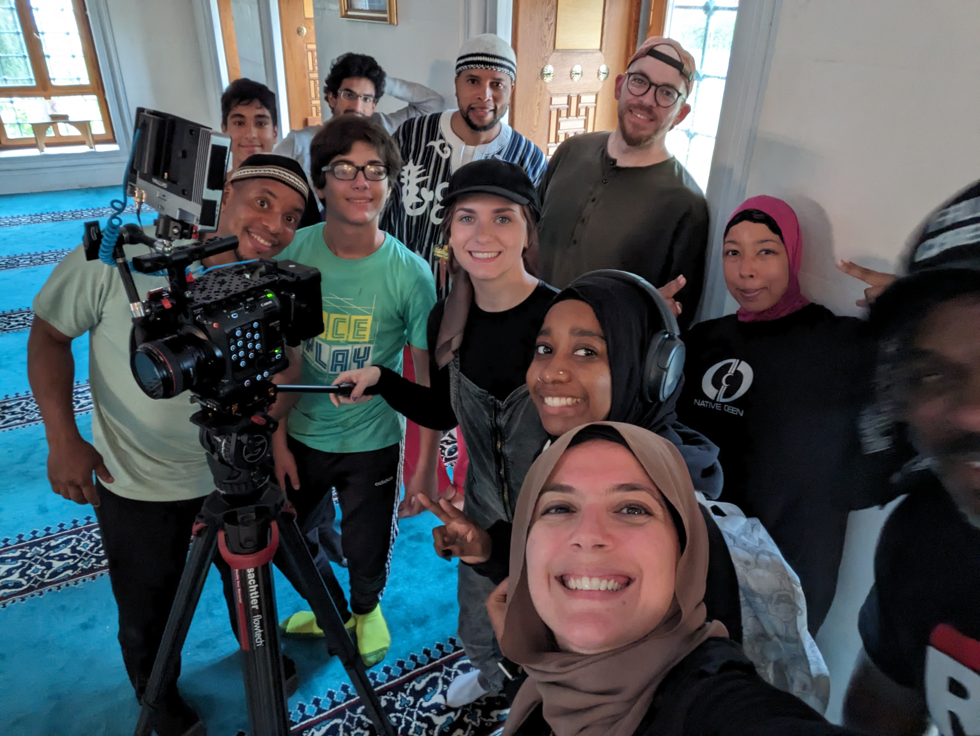 FilmLab students gathered together with a cinema camera